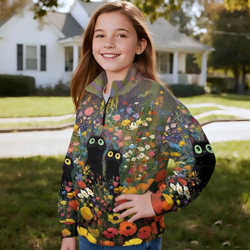 Image of AmzPrint Girls Graphic Quarter Zip Coat Long Sleeve Lightweight Oversized Athletic Running Hoodies For Kids Teen Girls