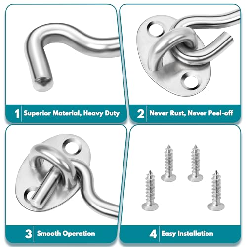 Image of Rainspire (2 Pack) 12 Inch Privacy Hook and Eye Latch for Barn Door, Stainless Steel Gate Latch Barn Door Lock Cabin Hooks for Gate Shutters Window Slide Barn Shed Cabinet Bathroom, Silver