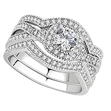 Stainless Steel Rings for Women Halo Engagement Rings Set Cubic Zirconia Rings Women Wedding Ring set size 7