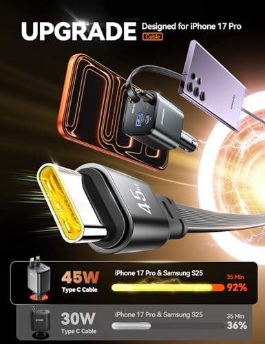 [2026 Ultra-Compact] JOYROOM Retractable Car Charger 84W Car Charger USB C for iPhone 16 17 Fast Charging, Car Accessories, Car Adapter Travel Essentials Gifts for Women Men, for iPhone 17 16 15 14 13 - 2