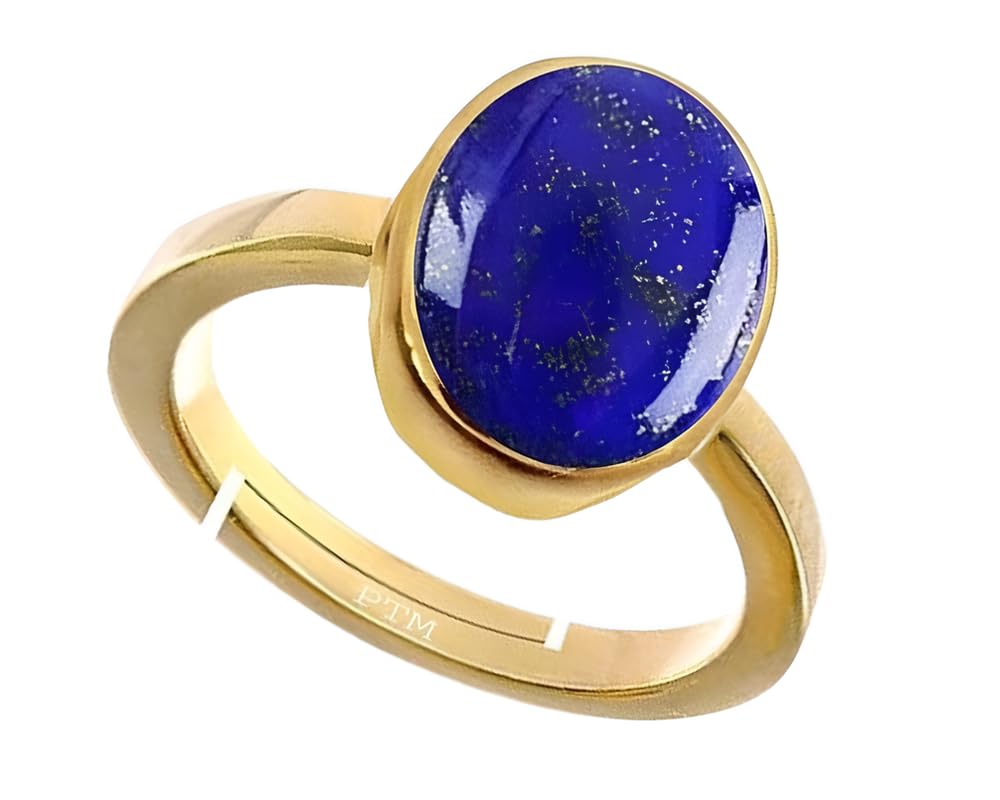 PTM Natural Lapis Lazuli 3.25 to 10.25 Ratti or 3.00 to 9.50 Carat Astrological Certified Gemstone Panchdhatu/5 Metals Gold Plated Adjustable Ring for Men Women