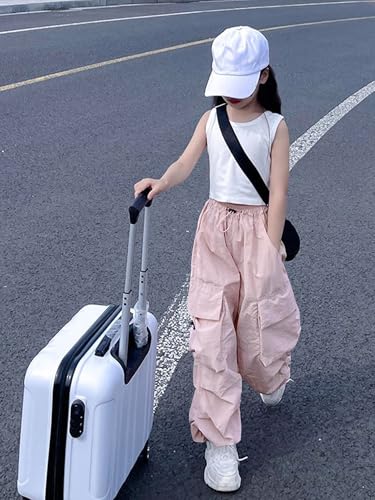 Image of Girls Cargo Pants Elastic Waist Drawstring with Pockets Pants | 6-14 years High Waist Loose fit School Hiking Casual