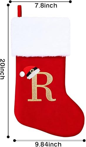 Miniatura 8 de Medias de Navidad con monograma de 20 pulgadas, monograma con letras, medias de Navidad personalizadas con terciopelo rojo y blanco, puños de felpa