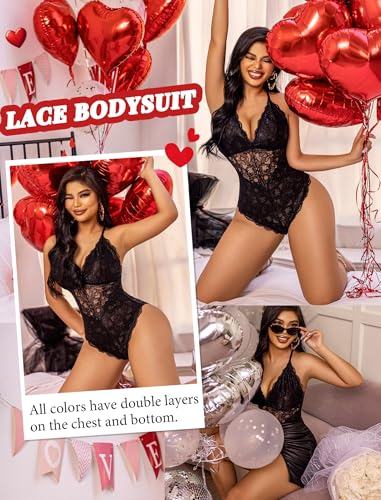 Avidlove Women Snap Crotch Lingerie Sexy Lace Bodysuit Deep V Teddy One Piece Lace Babydoll2