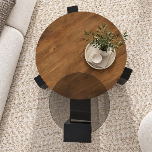 Image of The Attic Josephine Coffee Table Set, Glass Coffee Table, Wooden Centre Table, Modern Table for Living Room