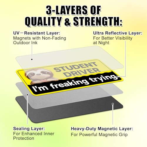 Image of 2 Pcs Newbie Magnetic Student Driver Stickers for Car Beginner Funny Lovely Magnet Supplies Bumper Safety Sign Suitable for Keeping a Safe Distance