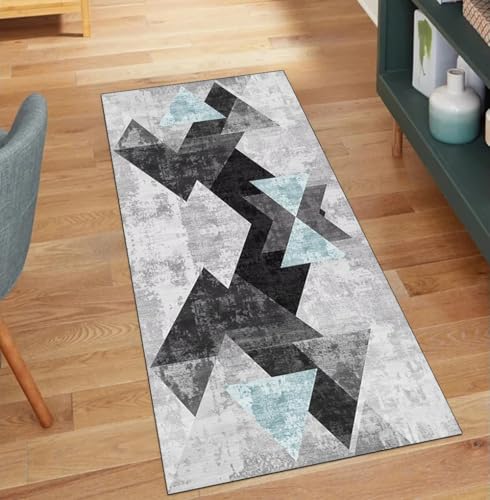 Alfombra larga para dormitorio y pasillos de diseño geométrico gris texturizado 2