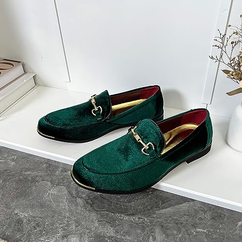 Image of FLQL Men's Luxury Velvet Penny Loafers Shoes Embroidery Suede Dress Loafers Daily Boats Shoes for Party Wedding Prom Size 7-13