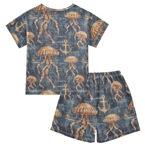 ALAZA Anchor Jellyfish Pajama Set Short Sleeve Sleepwear Soft Lounge Nightwear2