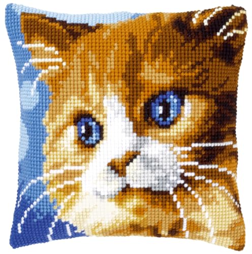 Kit coussin point de croix Chat brun Vervaco PN-0149441 Écru pour broderie créative