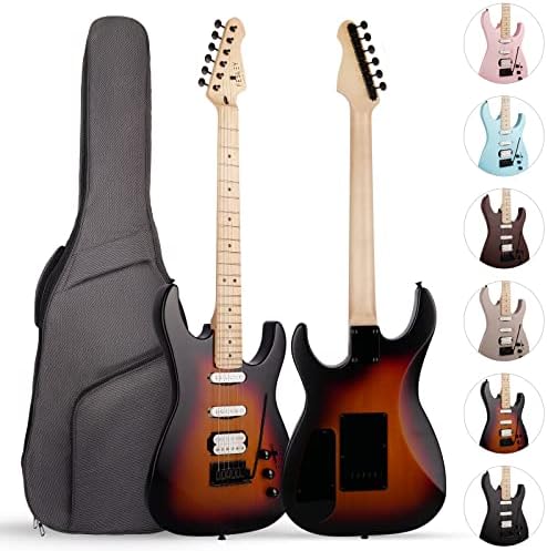 Fesley 39" Electric Guitar, Full Size Solid Body, HSS 6 Strings, F-ST Style, Right Handed, AAA Hard Maple Neck & Fretboard Minimalist Design for Beginner with Padded Gig Bag, Sunset Color