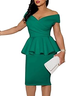 Church Dresses for Women Vintage Ruffle Peplum Wear to Work Office Business Cocktail Party Pencil Knee Dress - Buy now