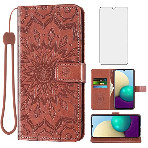 Phone Case for Cricket Ovation 3 / AT&T Motivate Max (U668AA) Wallet with Tempered Glass Screen Protector and Leather Slim Flip Cover Card Holder Stand Cell Accessories ATT Ovation3 Women Men Brown
