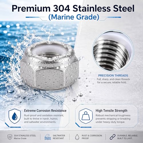 Image of Shimeyao 50 Pack 1 /4-20 Thin Nylon Insert Lock Nuts,Silver | 304 Stainless Steel Low Profile Jam Locknuts, Unc 20 Tpi, Rust Resistant Fasteners for Bolts