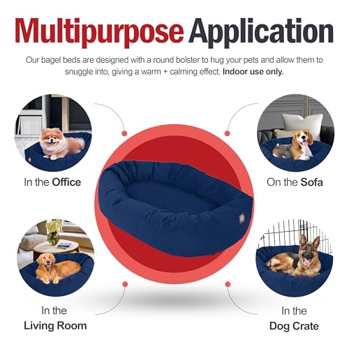 Image of Majestic Pet 24 Inch Suede Calming Dog Bed Washable - Cozy Soft Round Dog Bed with Spine Support for Dogs to Rest Their Head - Fluffy Donut Dog Bed 24x19x7 (Inch) - Round Pet Bed Small - Navy (2025)