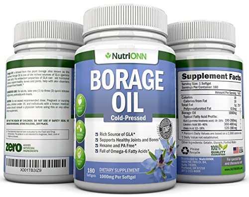 Nutrionn Borage Oil - 1000 Mg - 180 Softgels - Cold Pressed High Gla Borage Seed Oil - Hexane And Pa Free - Great For Skin, Hair, Joints And Bones. #TOP5