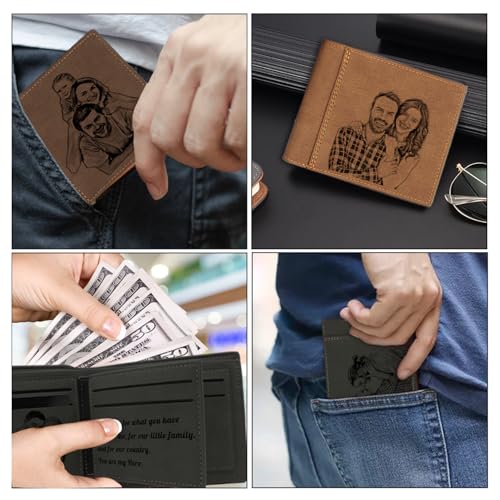Custom Wallets Photo for Men Personalized Engraved Leather Picture & Text Gifts for Father's Day Anniversary Valentine's Day Christmas Suitable for Boyfriend Father Son Husband3