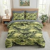 Pamnest Comforter Set Queen Size, Camouflage Dino Dinosaur 7 Pcs Bedding for Kids and Adults, Cute Funny Green Bed Sheet Sets with Fitted Sheet 2 Pillowcases & 2 Shams for Bedroom Bed Decor