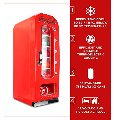 Koolatron CVF18-G AZ Coca-Cola Exclusive New Retro Mini Fridge Vending Machine Style 10 Can thumb #2