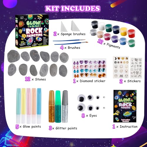 Steine zum Bemalen, Bastelset Kinder ab 5 6 7 8 9 10 Jahre Geschenk Mädchen 6-12 Jahren Basteln Mädchen 6-9 Jahre Ostern Geschenk 12 Stück… – Ansicht 5