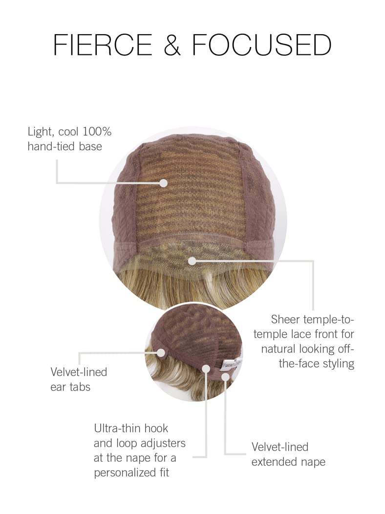 Raquel Welch Fierce And Focused Hand Tied Short Bob Wig by Hairuwear, Average Size Cap, RL29/25 Golden Russet