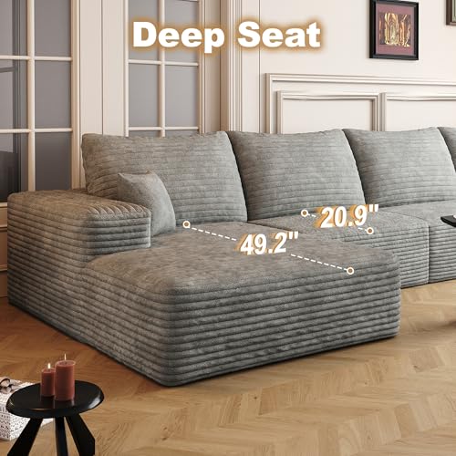 Image of 96 inch Sectional Couches for Living Room Cloud Couch Sofa with L-Shape Upholstered Boneless Couchs Modern Modular Sectional Couch with Chaise