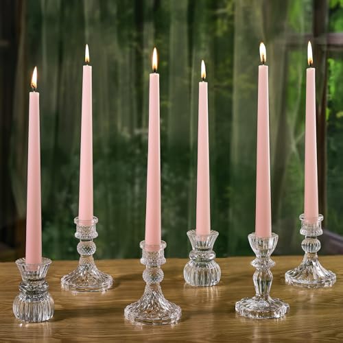 6 Stück Stabkerzen,10in Brenndauer 7-8 Stunden Tafelkerzen Spitzkerzen aus Premium-Paraffin, Rosa Kerzen für Kerzenhalter & Dekoration