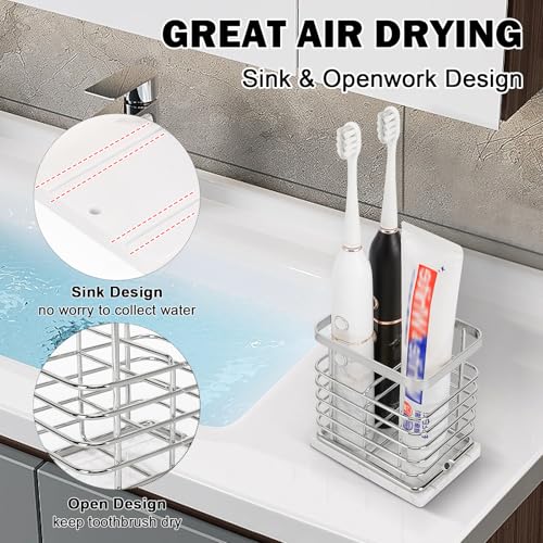 Harjue Toothbrush Holder, Luxurious Metal Toothbrush Toothpaste Holder For Bathroom, Multi-Slots Openwork Design, Bathroom Accessory For Storage And Organizer thumb #5