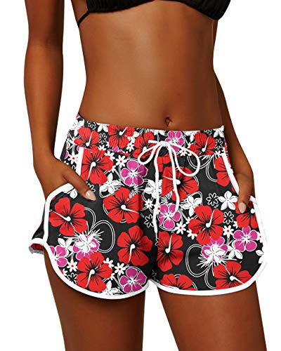 Image of For G and PL Women Summer Floral Beach Boardshorts with Pockets Swim Trunks