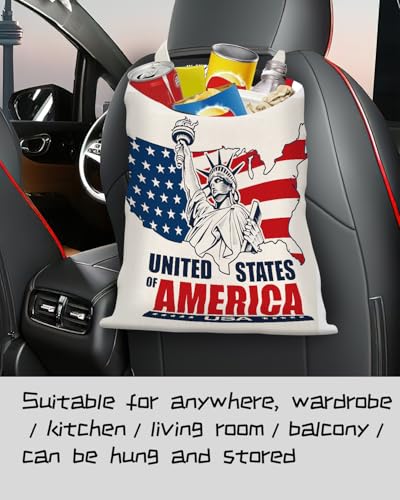 Image of Car Trash Can, Seat Back Hanging Car Trash Bag, Cute Canvas Car Garbage Bag, Essential Car Trash Bin Car Organizers USA Mapping
