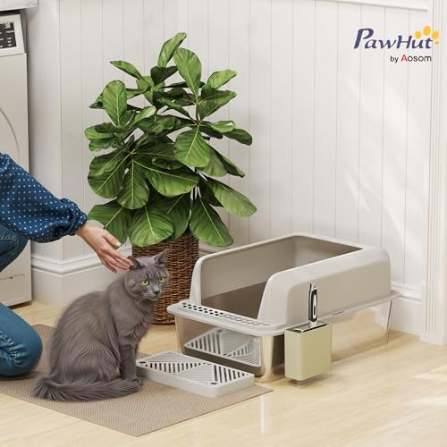 Arenero metálico PawHut XL para gatos, con lados altos, 24 x 16 x 11 pulg. miniatura 2
