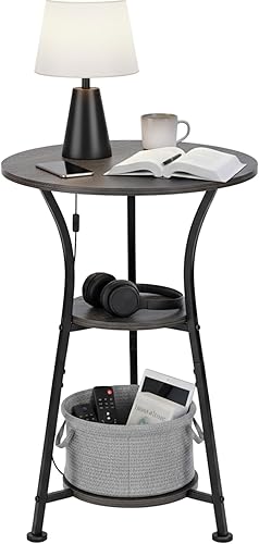 Miniatura 11 de Dulcii Mesa auxiliar redonda para espacios estrechos y pequeños, mesa auxiliar redonda pequeña de 3 niveles para sala de estar, mesita de noche