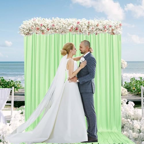 Image of 10 x 7 Feet Light Green Backdrop Curtain for Partie, Background Curtains for Photoshoot, Birthday, Wedding, Halloween, Thanksgiving, Christmas, New Year Party Decorations 5Ft x 7Ft, 2 Panels