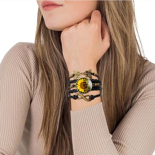 Image of Boho Sunflower Gifts Sunflower Leather Bohemian Bracelet Birthday Gifts for Women Teens Granddaughter Wife Daughter Mom Friendship Bracelets for Her