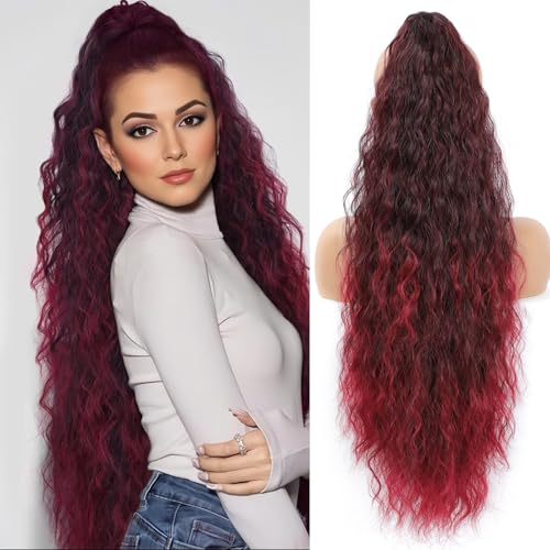 Image of Claw Clip Ponytail Extension, Ombre Burgundy, 30In
