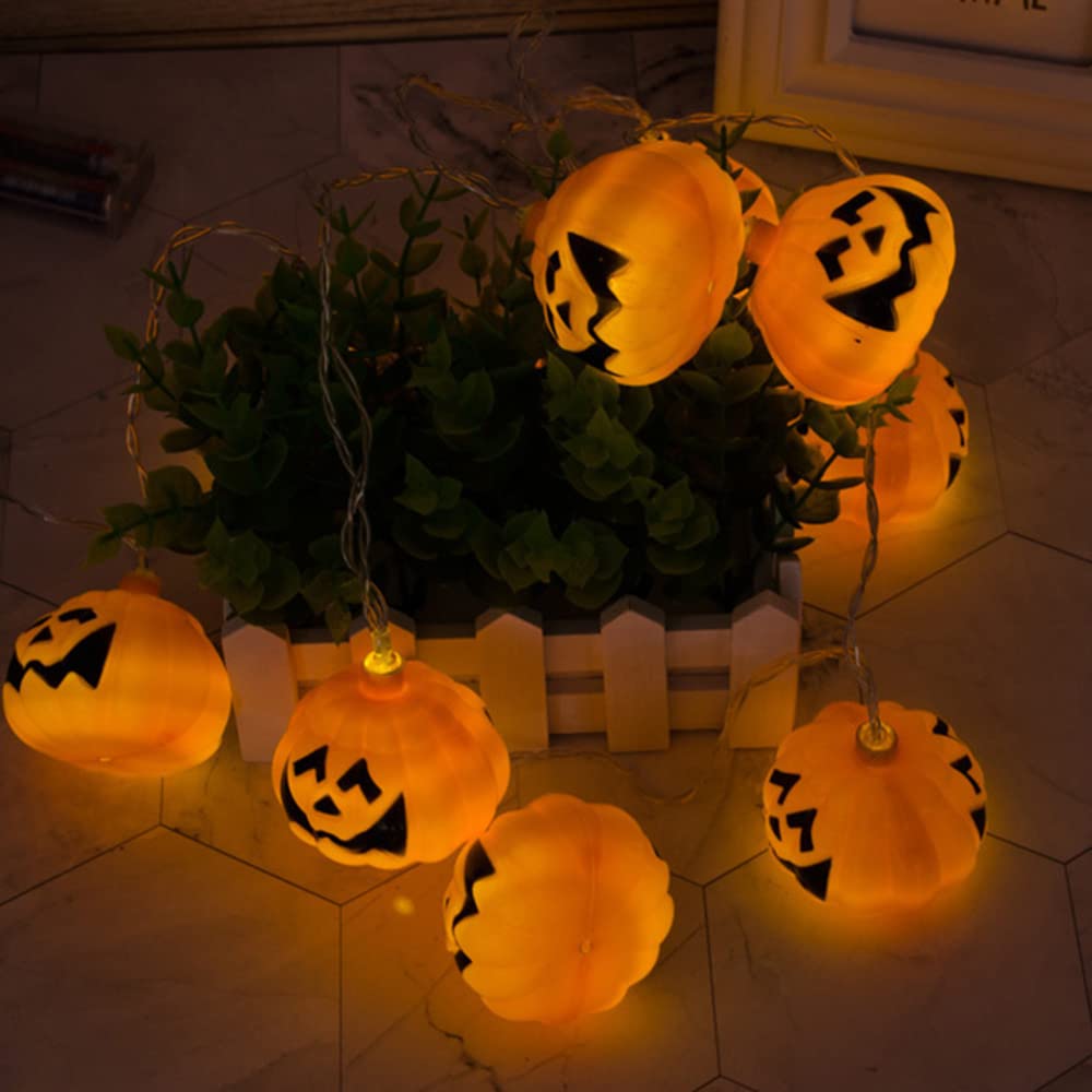 Confezione da 20 luci a LED da 3 m, 20 pezzi, luci decorative per Halloween, impermeabili, alimentate a batteria, arancioni, luce bianca calda, per soggiorno, balcone, prato