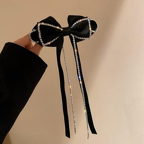 Miniatura 6 de Jumwrit Pinza para el pelo con lazo grande, lazos para el cabello, con borlas de diamantes de imitación, pasadores de diseño francés, accesorios de