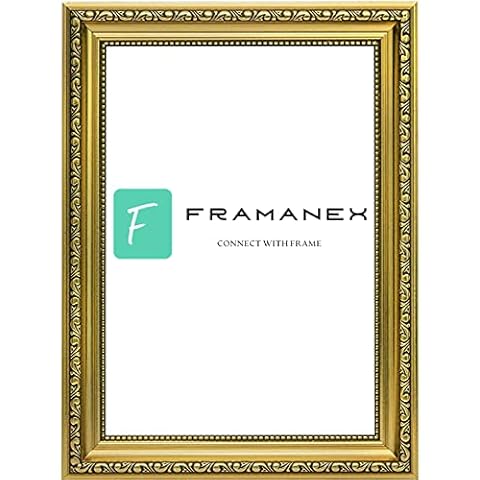 FRAMANEX Ornate Shabby Chic Picture Frame | Gold Colour A1 Size Elegant Classic Design Picture Photo Poster Frames with Perspex Sheet - MDF backing board | Antique Swept Museum Style Photo Frame Cover