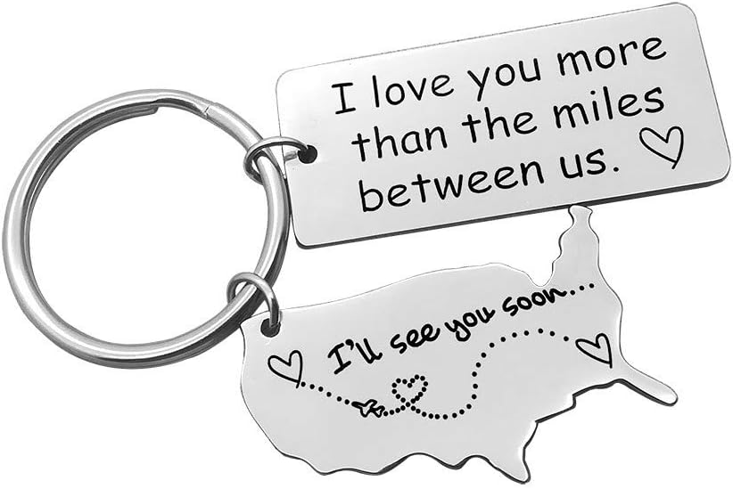 Long Distance Relationship Gift Keychain I Love You More Than The Miles Between Us Keychain Going Away Gift Girlfriend Boyfriend Gifts Personalized Couples Jewelry Trucker Husband Dad Gifts