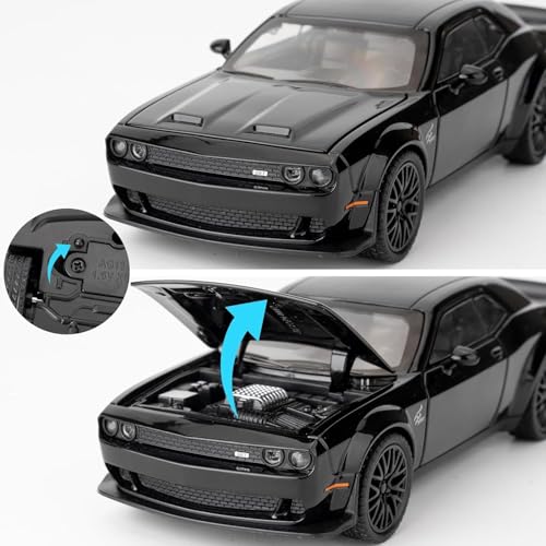 Image of Alokik Enterprise Compatible for 1:24 Dodge Challenger SRT Toy Car Model, Diecast Collectible Pull Back Model Car with Sound and Light, Toy Gift Vehicles for Adults Kids Boys Girls【Black】