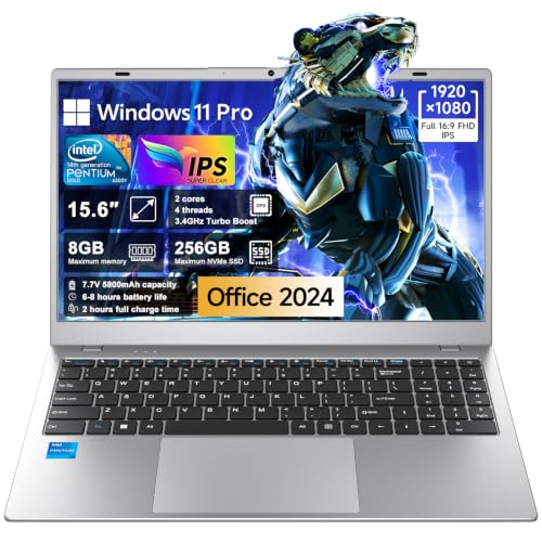 Image of Windows11 Por Intel Laptop,15.6″ Notebook PC with Office 2024,8GB RAM /256GB SSD /Privacy Camera Cover /Intel Pentium 6500Y /FHD1080 /Type-C /7.7V 5800mAh /HDMI /for Student and Busines