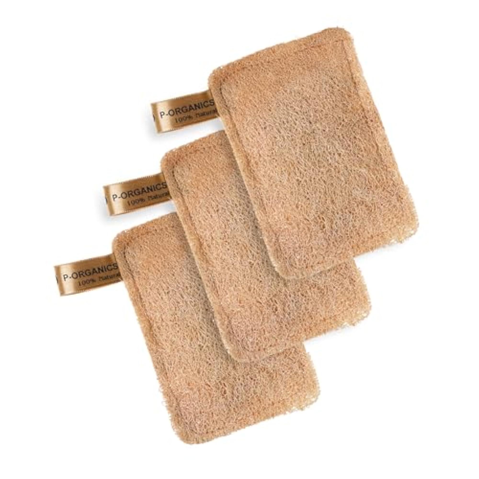 P Organics Natural Bath Loofah Pack of 3, Plant-Based Scrubber