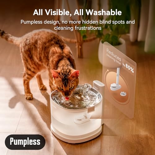 Cheerble-Pumpless-Cat-Water-Fountain-Wireless-Pet-Fountain-Battery-Operated-2L67oz-E1-Automatic-Cat-Water-Dispenser-MagDrive-Technology-Stainless-Steel-Tray-No-Cleaning-Hassle-Cordless-E1