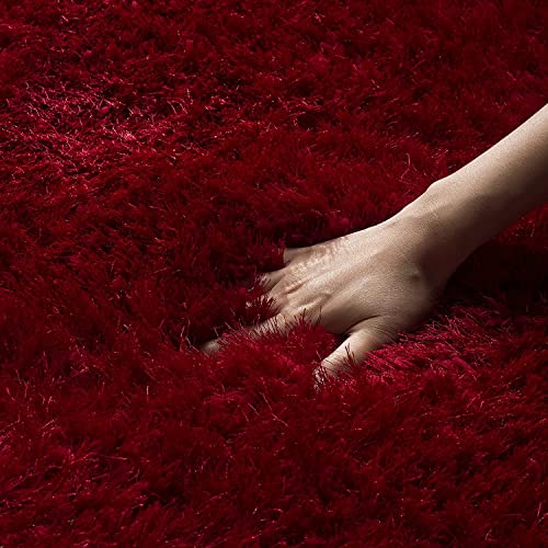 Image of Hand Woven Plain Shagg Collection with 2 Inch Pile Height Carpet for Living Room Size 9x12 Feet Coular Red