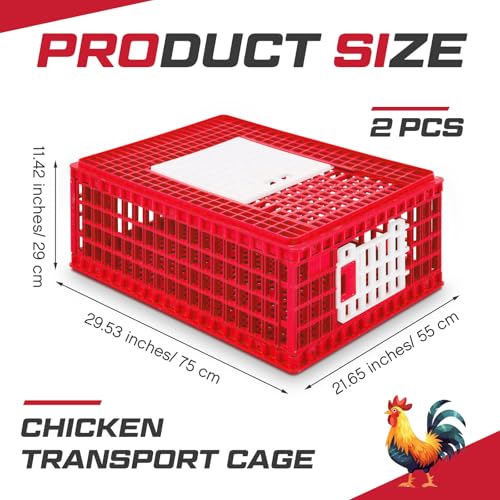 Image of GlikCeil 2 Pcs Poultry Carrier Crate 3 Door Chicken Duck Transport Cage Plastic Poultry Carrier Basket Box for Chicken Duck Goose Birds, 29.53 x 21.65 x 11.42 Inch(Red)