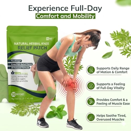 Image of FlexiKnee Warming Herbal Knee Pain Patches (20 Count) - 12-Hour Strong Hold | Medical-Grade Adhesive Heat Patches for Bone-on-Bone, Joint Ache, Muscle Soreness Support - Pain Relief for Knees, Back, Neck