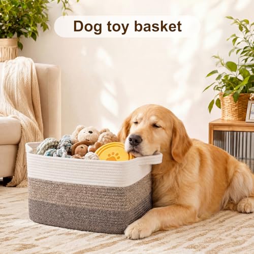 Image of OIAHOMY Storage Basket, Woven Baskets for Storage, Cotton Rope Basket for toys,Towel Baskets for Bathroom - Pack of 3, Gradient Dark Brown