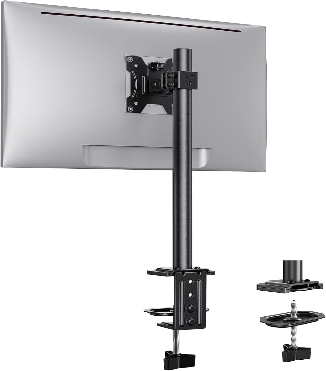 Ergear Monitor Mount for Most 13-32" Computer Screens up to 17.6lbs, Improved LCD LED Monitor Riser, Adjustable Height and Angle, Single Gaming Desk Mount Stand, Black, EGCM12