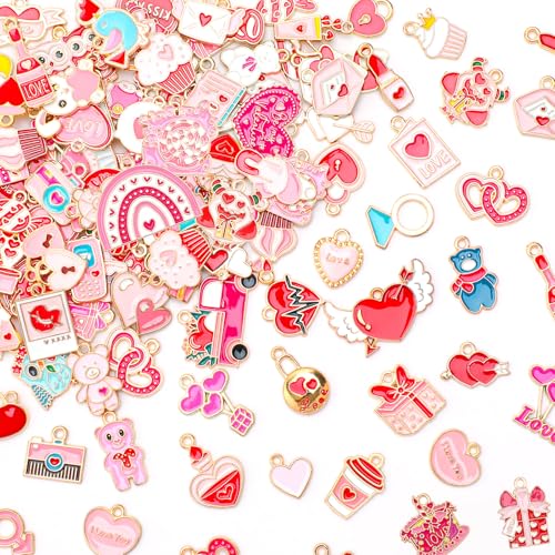 MARFOREVER 120-Piece Valentine s Heart Enamel Charms Set