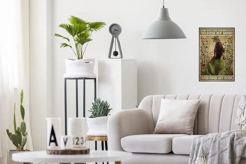 Miniatura 3 de Letrero de metal vintage con texto en inglés And Into The Garden I Go to Lose My Mind and Find My Soul Retro Tin Sign Hippie Girl Garden Poster